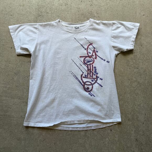 Women's Vintage 1991 Speedo Sport Swimming White Purple Neon Shirt Sz Small VTG - Picture 1 of 9